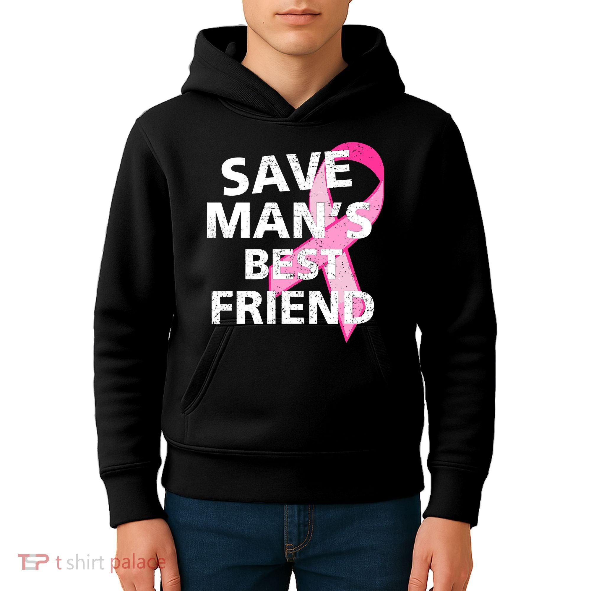 Save Man's Best Friend Breast Cancer Ribbon Kids Hoodie