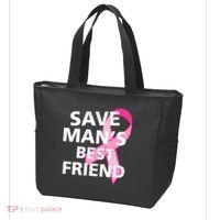 Save Man's Best Friend Breast Cancer Ribbon Tote Bag thumb 3