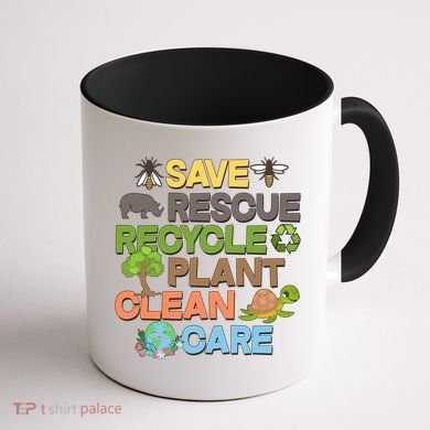 Save Rescue Recycle Plant Clean Care Earth Day Coffee Mug back