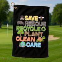 Save Rescue Recycle Plant Clean Care Earth Day Golf Towel thumb 1