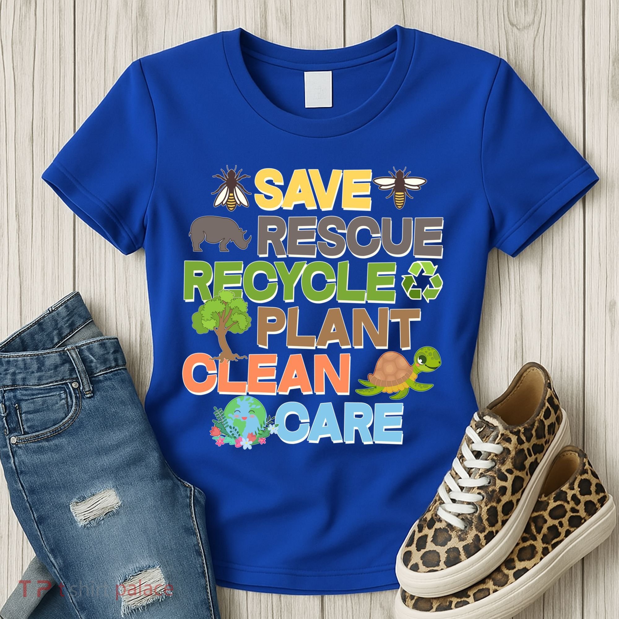 Save Rescue Recycle Plant Clean Care Earth Day Women's T-Shirt