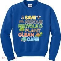 Save Rescue Recycle Plant Clean Care Earth Day Kids Sweatshirt thumb 0