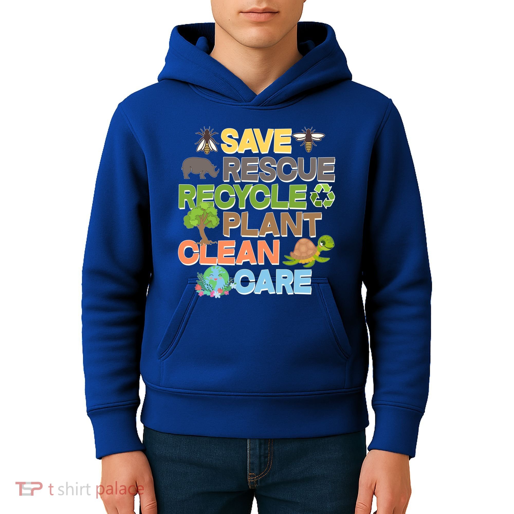 Save Rescue Recycle Plant Clean Care Earth Day Kids Hoodie