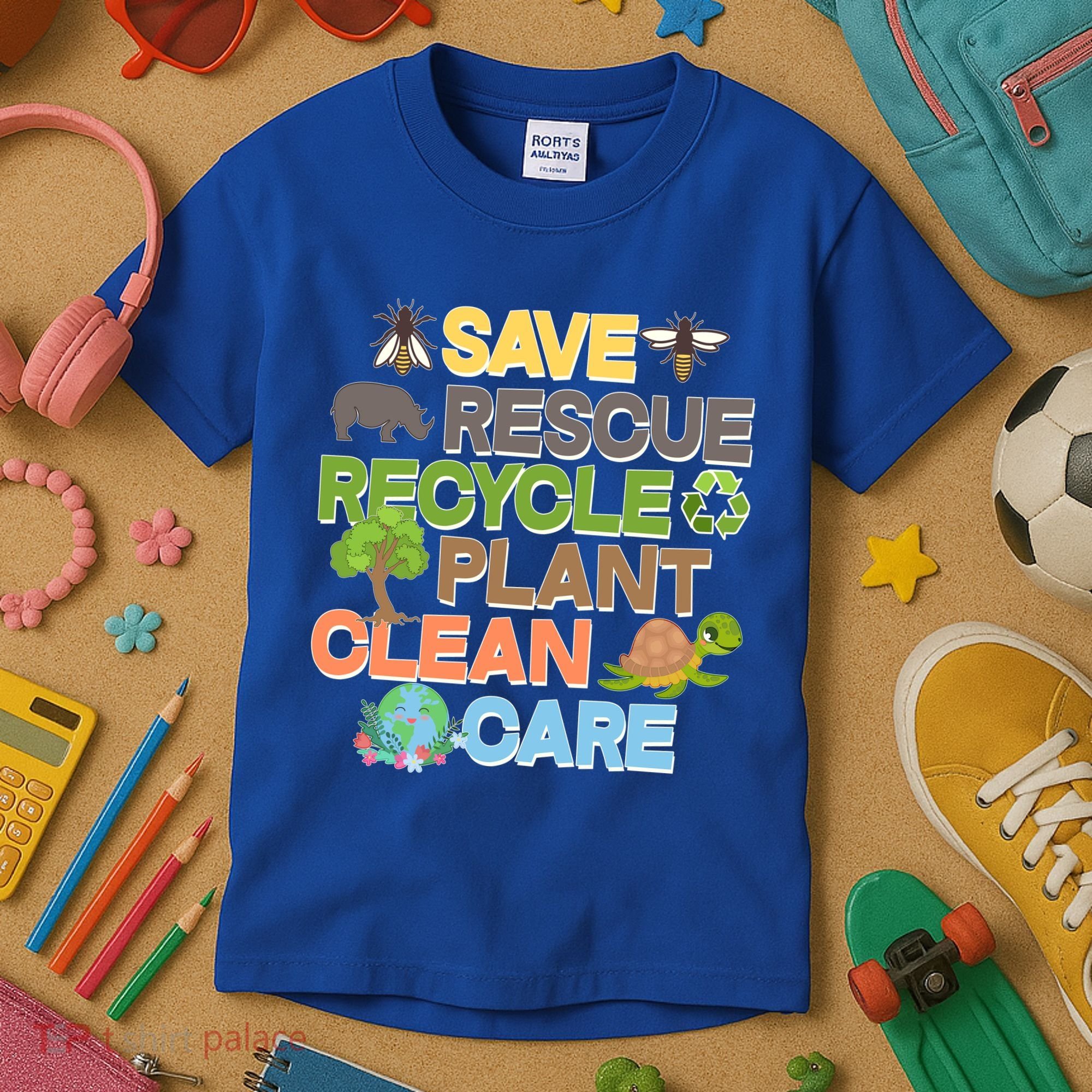 Save Rescue Recycle Plant Clean Care Earth Day Kids T-Shirt