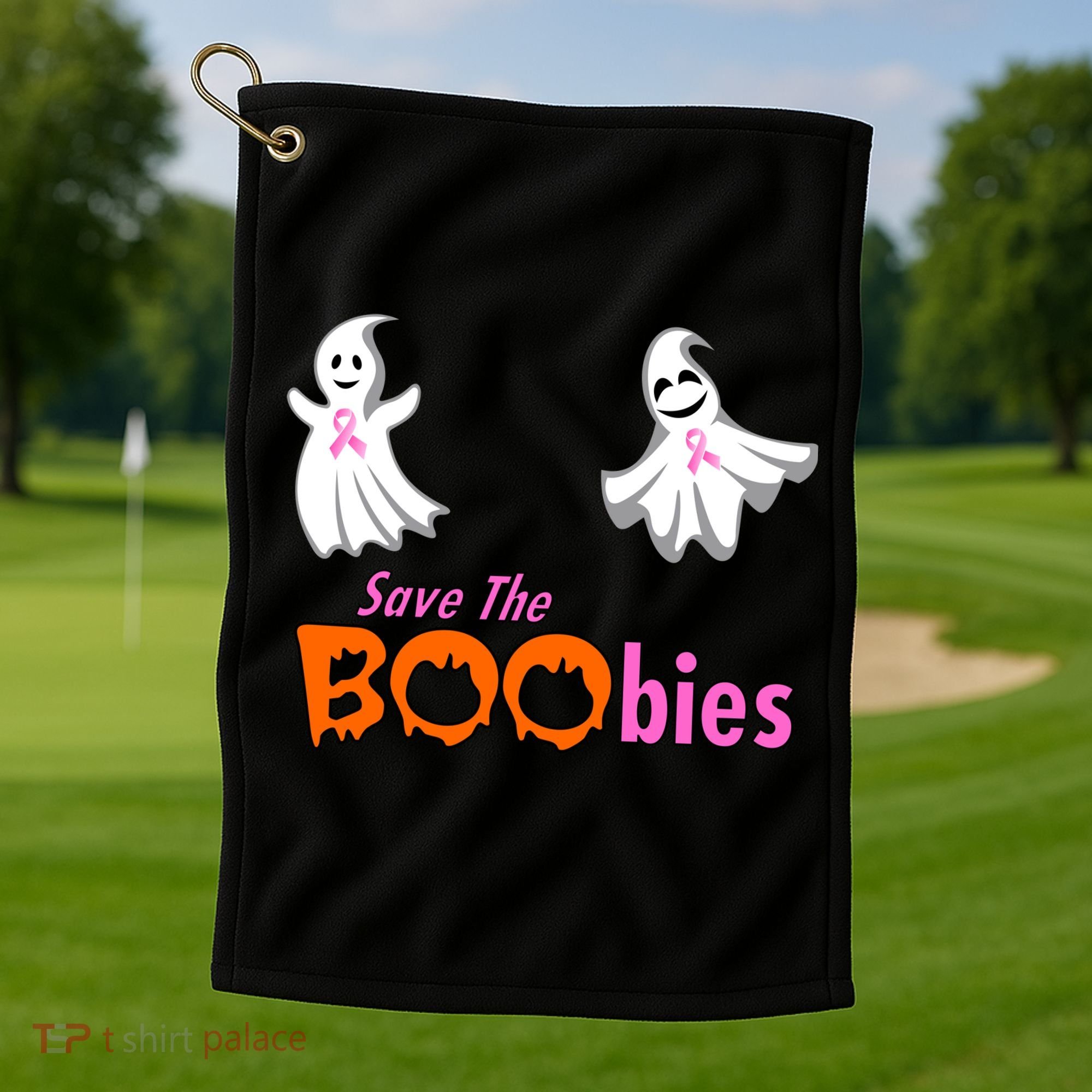 Save The Boobies Halloween Ghost Golf Towel