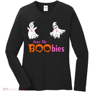 Save The Boobies Halloween Ghost Women's Long Sleeve Shirt