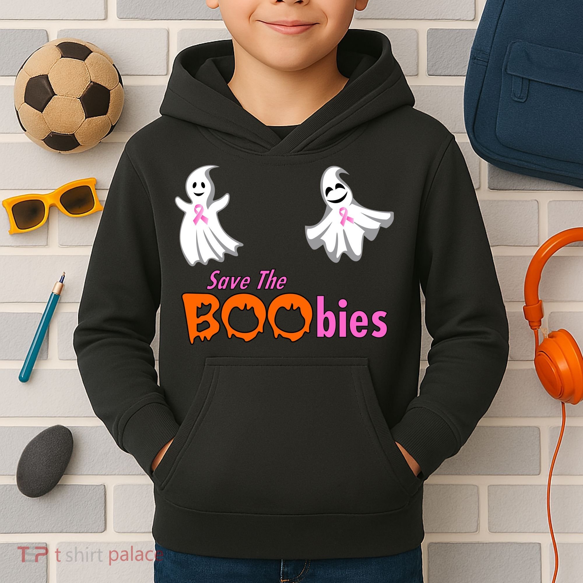 Save The Boobies Halloween Ghost Kids Hoodie