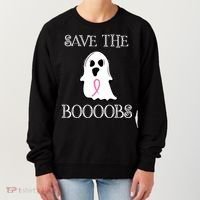 Save The Boooobs Breast Cancer Halloween Ghost Women's Sweatshirt thumb 0