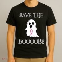 Save The Boooobs Breast Cancer Halloween Ghost T-Shirt thumb 3