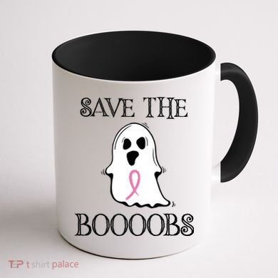 Save The Boooobs Breast Cancer Halloween Ghost Coffee Mug back