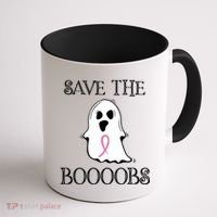 Save The Boooobs Breast Cancer Halloween Ghost Coffee Mug thumb 1