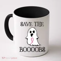 Save The Boooobs Breast Cancer Halloween Ghost Coffee Mug thumb 0