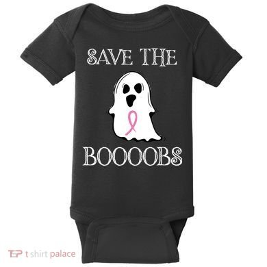 Save The Boooobs Breast Cancer Halloween Ghost Baby Bodysuit