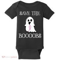Save The Boooobs Breast Cancer Halloween Ghost Baby Bodysuit thumb 0