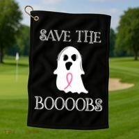 Save The Boooobs Breast Cancer Halloween Ghost Golf Towel thumb 1