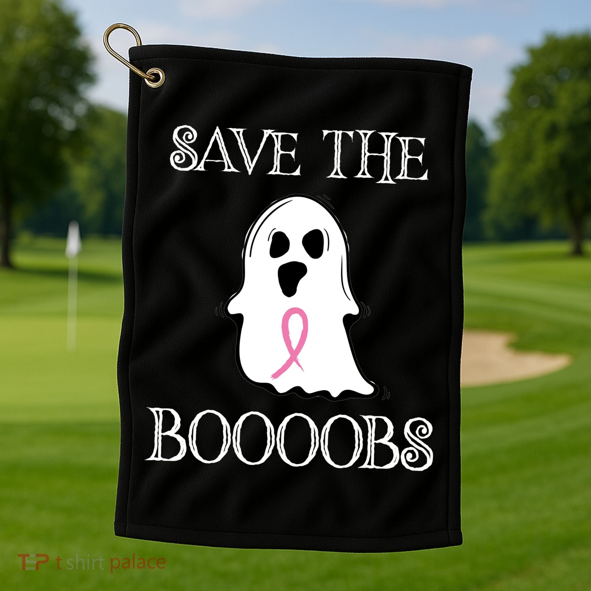 Save The Boooobs Breast Cancer Halloween Ghost Golf Towel