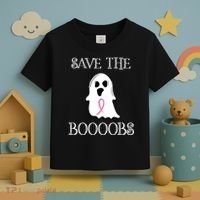 Save The Boooobs Breast Cancer Halloween Ghost Toddler T-Shirt thumb 3