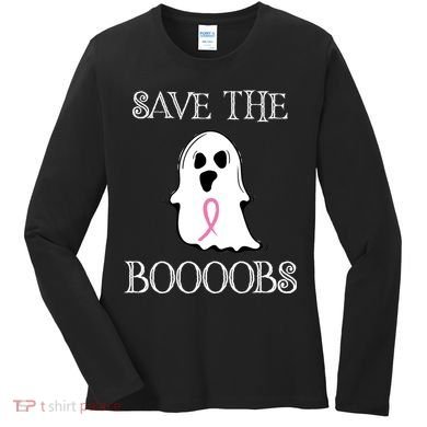 Save The Boooobs Breast Cancer Halloween Ghost Women's Long Sleeve Shirt