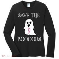 Save The Boooobs Breast Cancer Halloween Ghost Women's Long Sleeve Shirt thumb 0