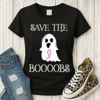 Save The Boooobs Breast Cancer Halloween Ghost Women's T-Shirt thumb 3