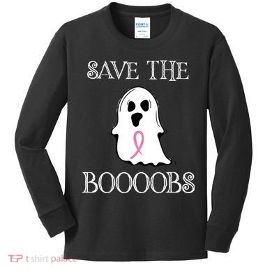 Save The Boooobs Breast Cancer Halloween Ghost Kids Long Sleeve Shirt