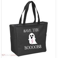 Save The Boooobs Breast Cancer Halloween Ghost Tote Bag thumb 2