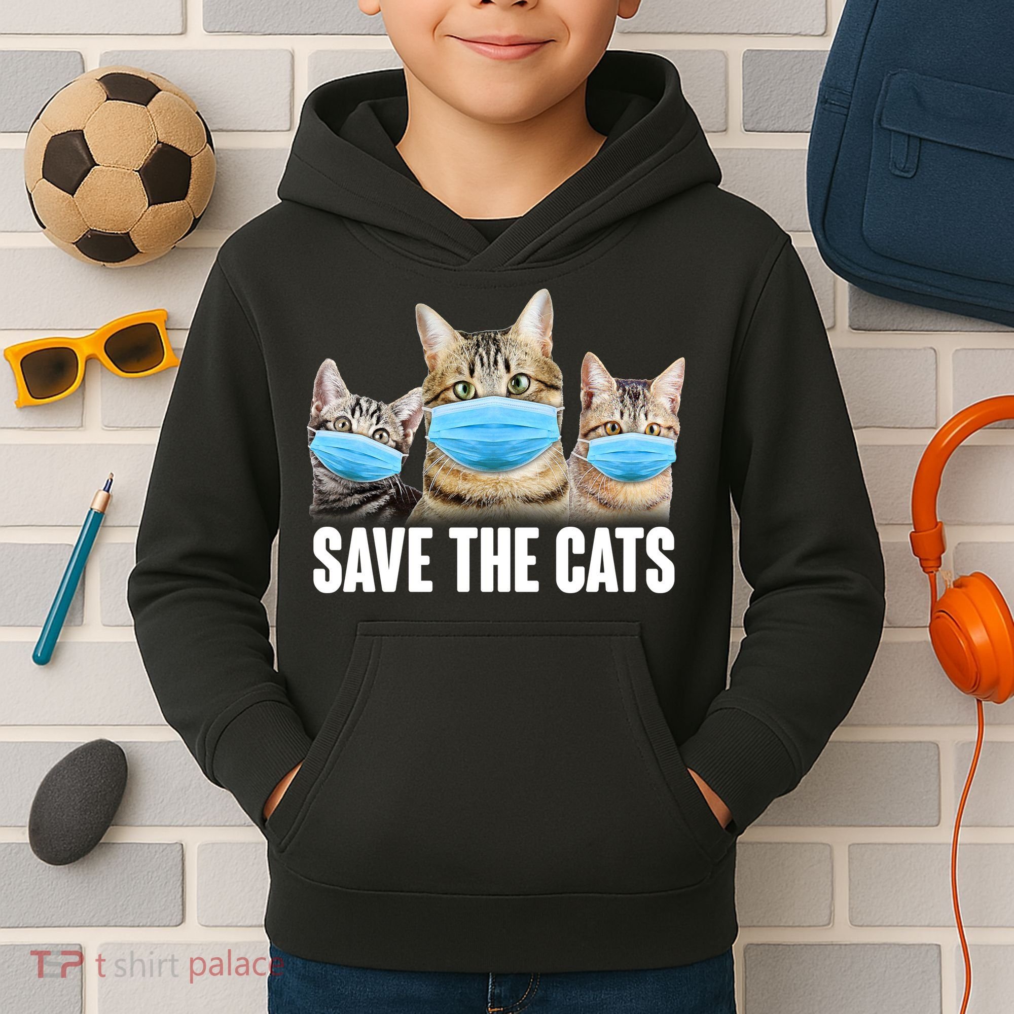 Save The Cats Face Mask Pandemic Kids Hoodie