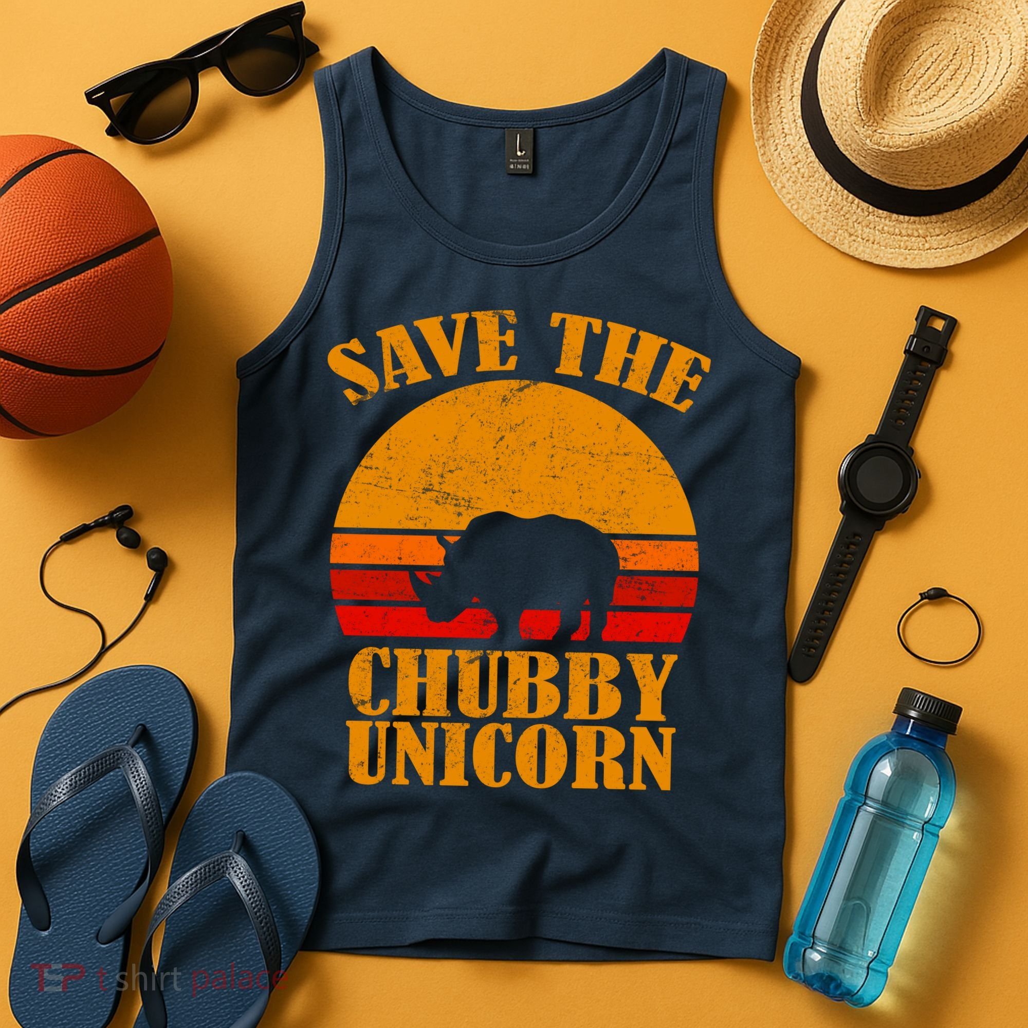 Save The Chubby Unicorn Distressed Sun Tank Top