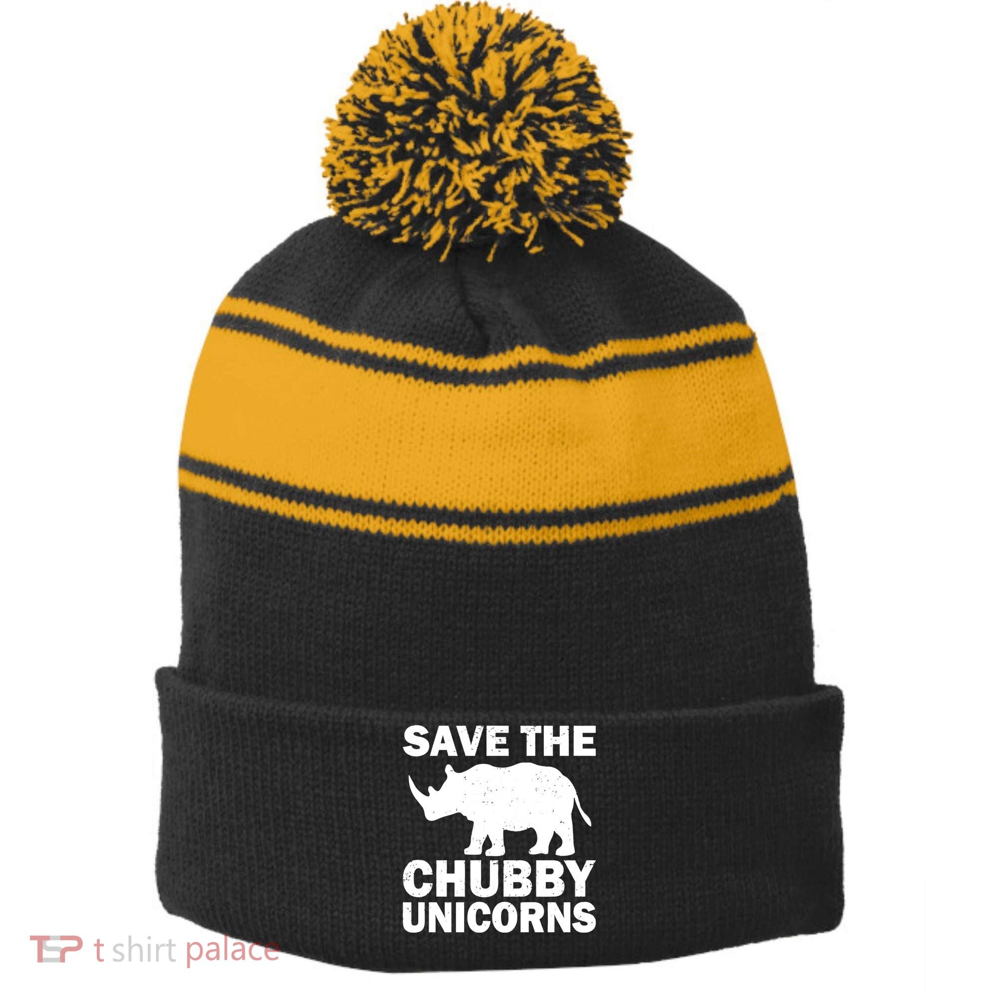 Save The Chubby Unicorns Stripe Pom Pom Beanie