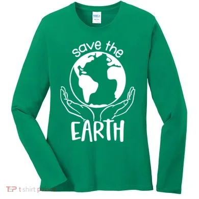 Save The Earth Holding Globe Women's Long Sleeve Shirt