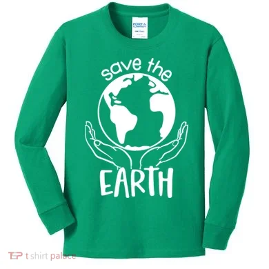 Save The Earth Holding Globe Kids Long Sleeve Shirt