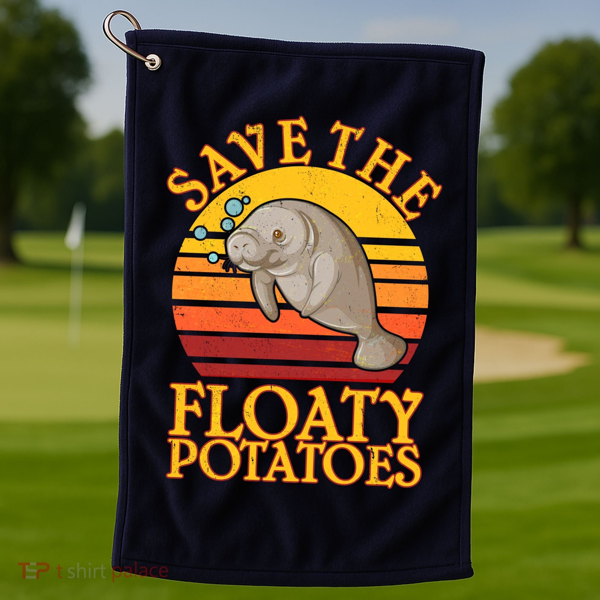 Save The Floaty Potatoes Manatee  Golf Towel