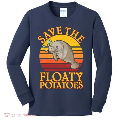 Save The Floaty Potatoes Manatee Kids Long Sleeve Shirt