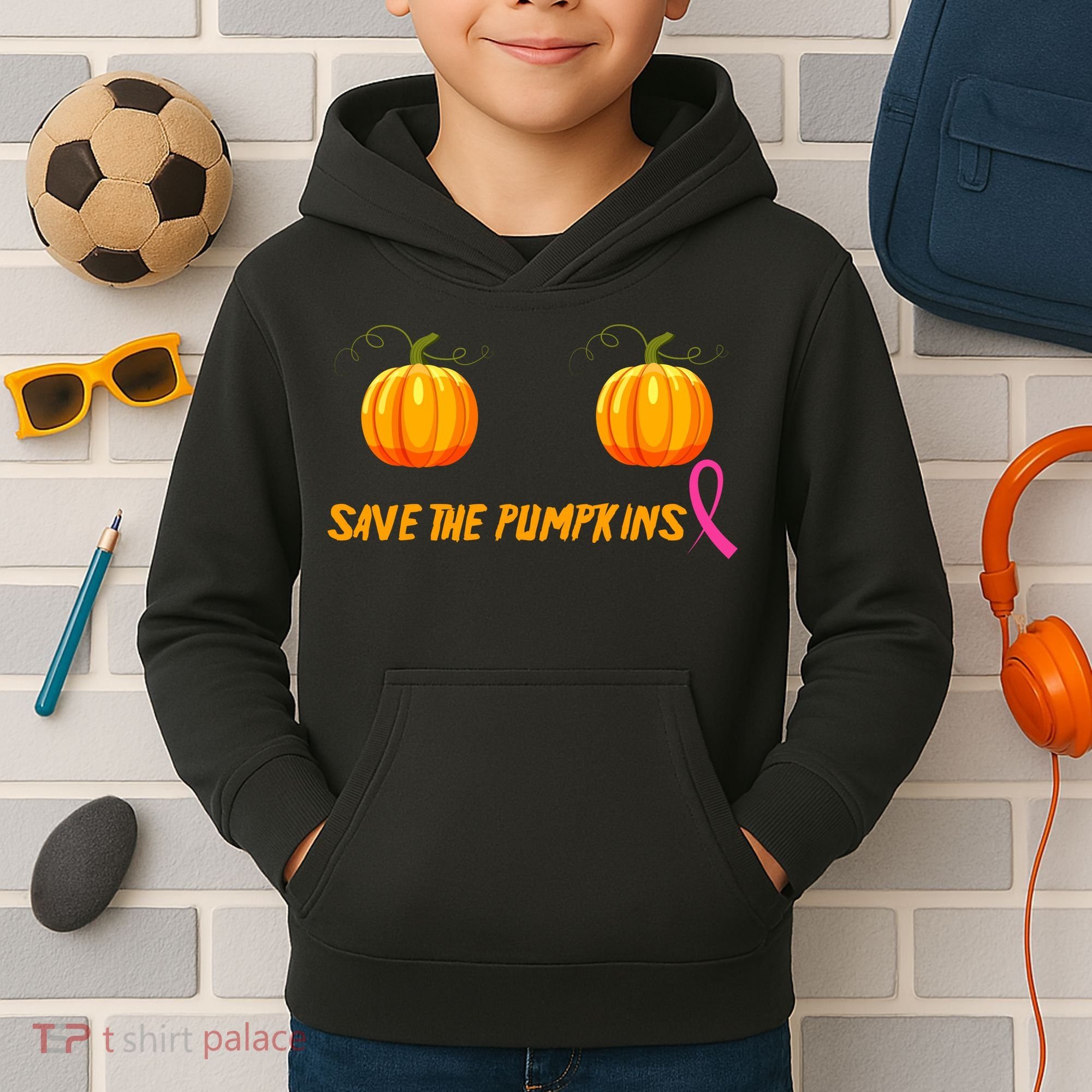 Save The Pumpkins Breast Cancer Kids Hoodie