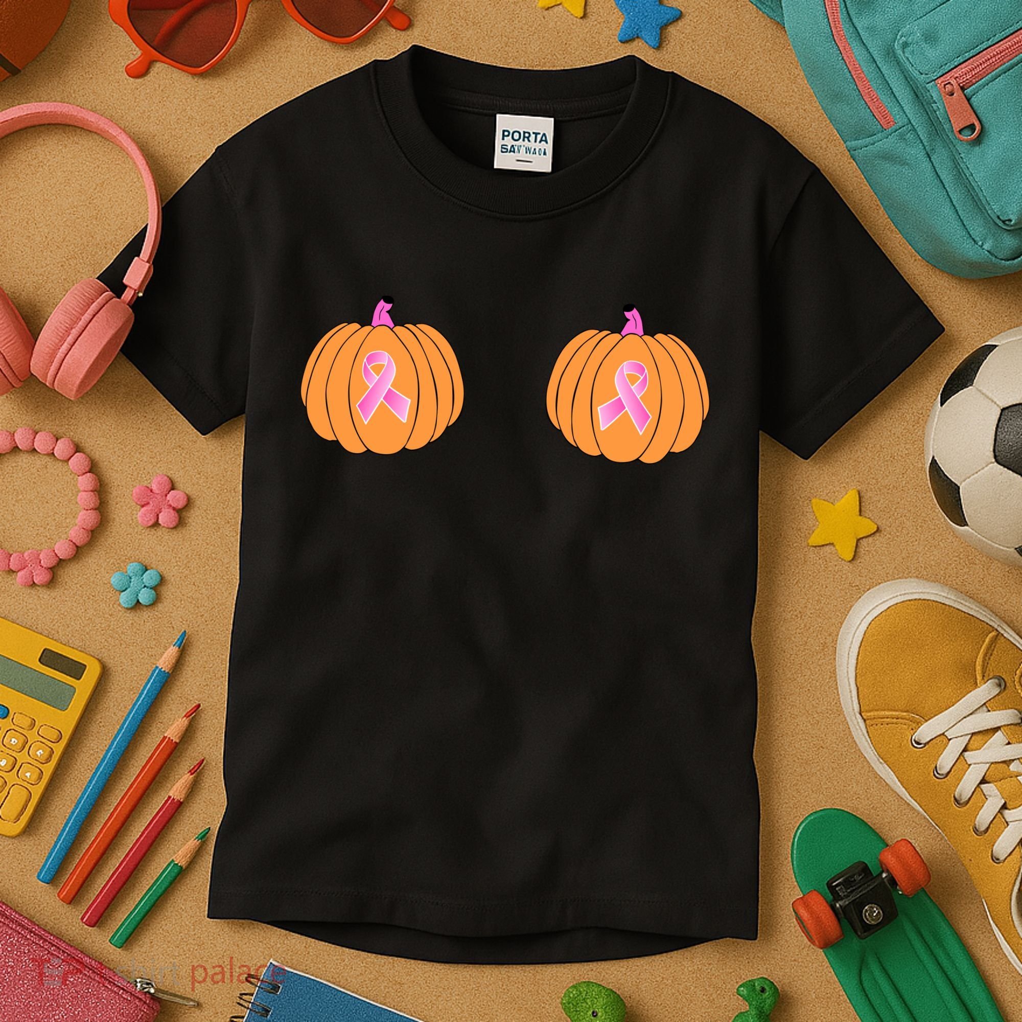 Save The Pumpkins Breast Cancer Ribbon Kids T-Shirt