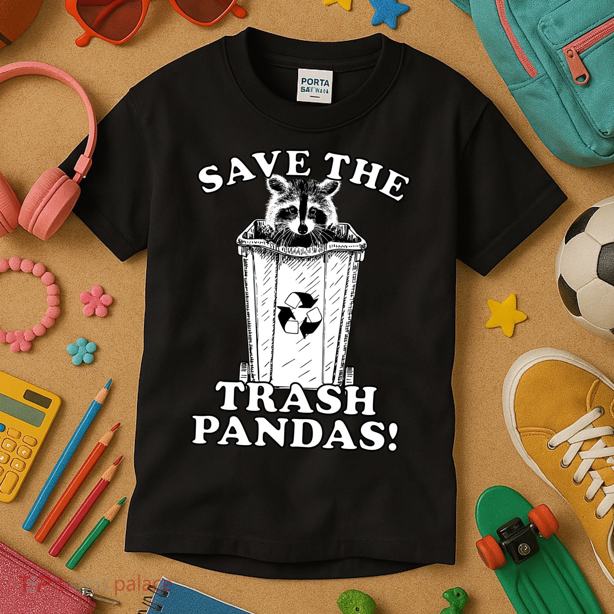 Save the Trash Pandas Funny Raccoon Kids T-Shirt
