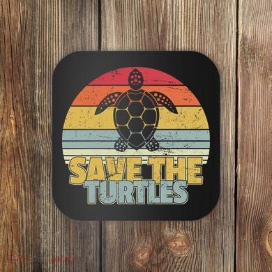 Save The Turtles Retro Style Coaster