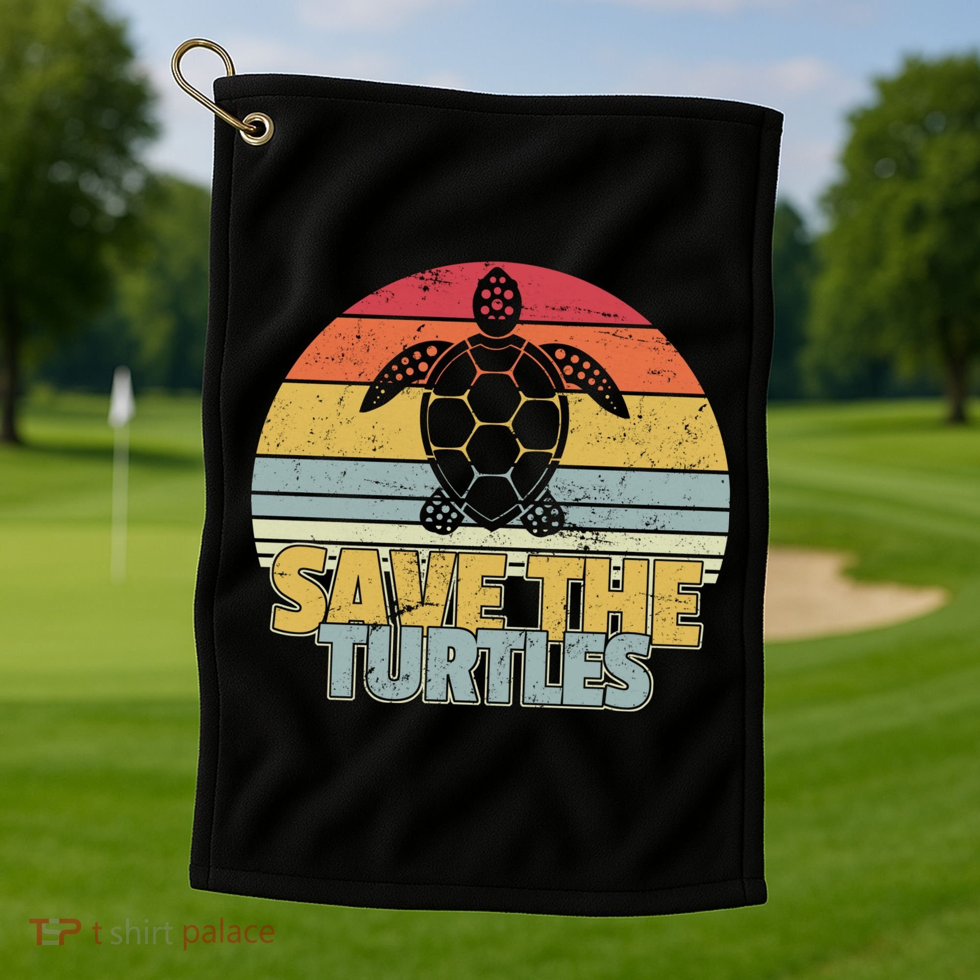 Save The Turtles Retro Style Golf Towel