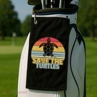 Save The Turtles Retro Style Golf Towel thumb 2