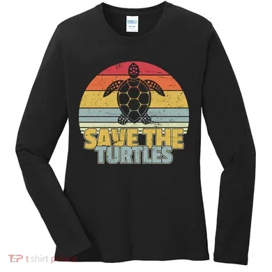 Save The Turtles Retro Style Women's Long Sleeve Shirt