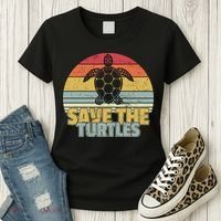 Save The Turtles Retro Style Women's T-Shirt thumb 3