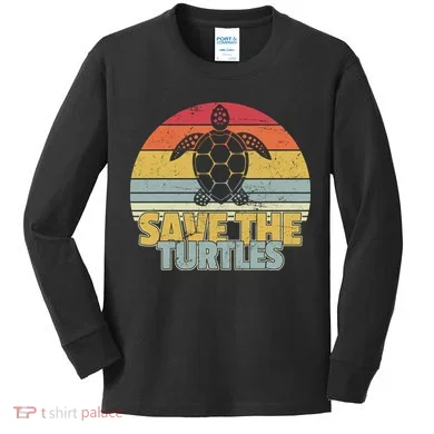 Save The Turtles Retro Style Kids Long Sleeve Shirt