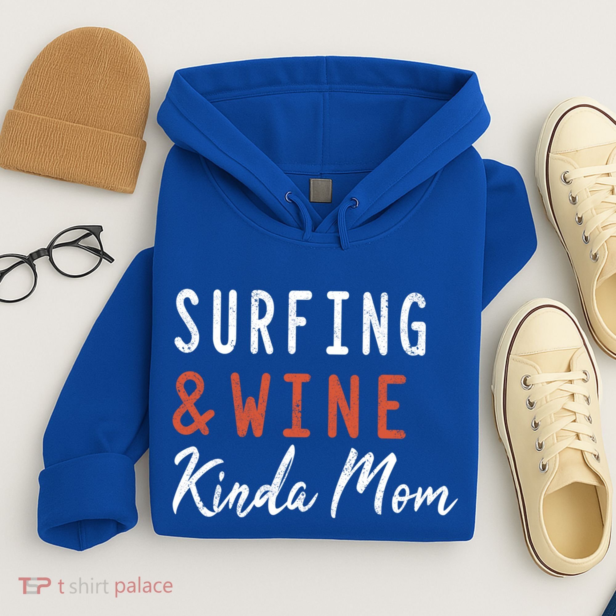 Surfing And Wine Kinda Mom Surfer Hawaiian Surfboard Great Gift Hoodie
