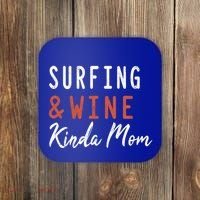 Surfing And Wine Kinda Mom Surfer Hawaiian Surfboard Great Gift Coaster thumb 0