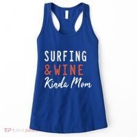 Surfing And Wine Kinda Mom Surfer Hawaiian Surfboard Great Gift Women's Tank Top thumb 0