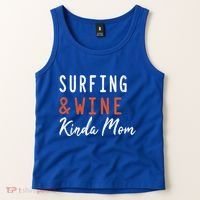 Surfing And Wine Kinda Mom Surfer Hawaiian Surfboard Great Gift Tank Top thumb 2