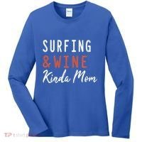 Surfing And Wine Kinda Mom Surfer Hawaiian Surfboard Great Gift Women's Long Sleeve Shirt thumb 0