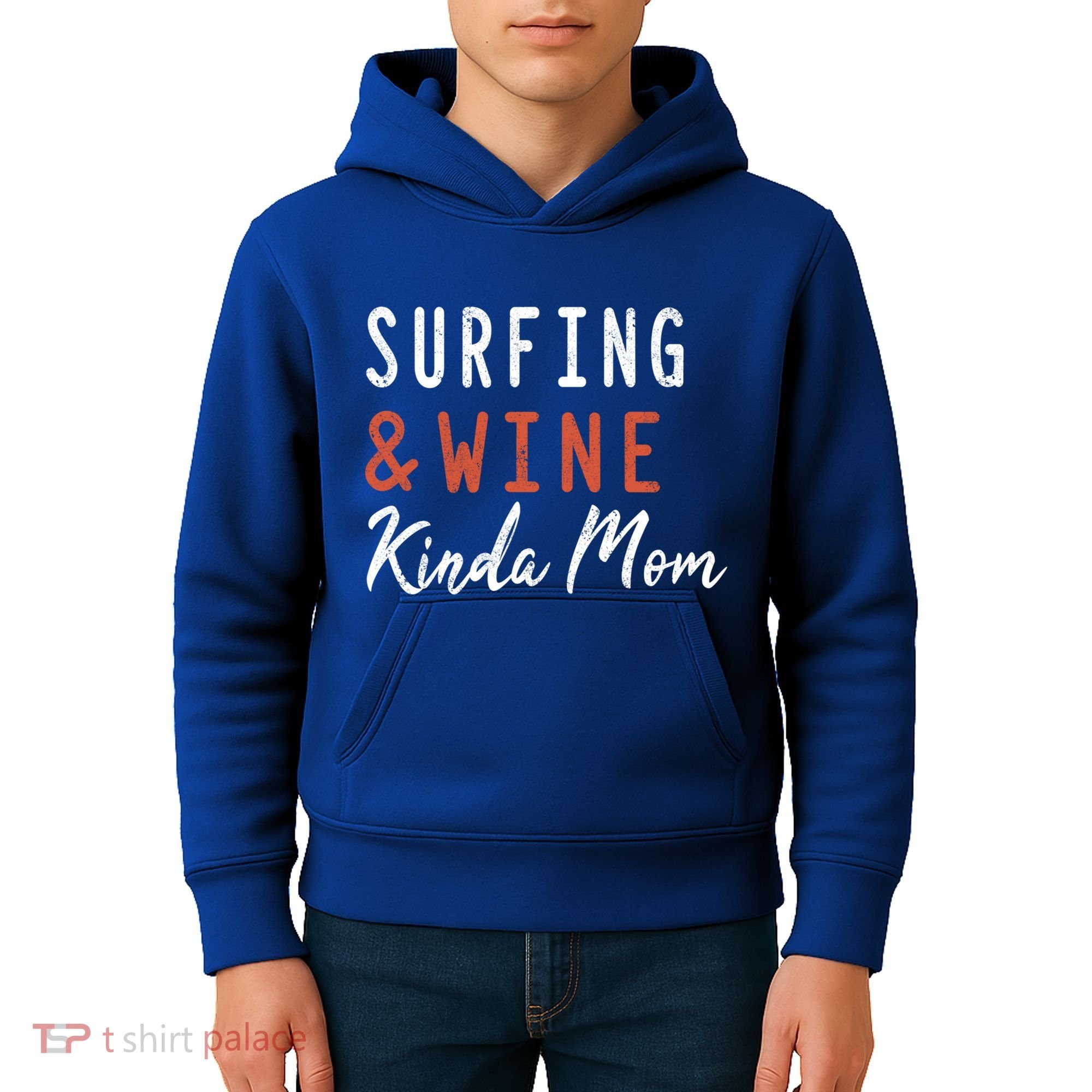 Surfing And Wine Kinda Mom Surfer Hawaiian Surfboard Great Gift Kids Hoodie