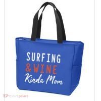 Surfing And Wine Kinda Mom Surfer Hawaiian Surfboard Great Gift Tote Bag thumb 3