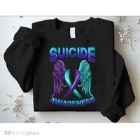 Suicide Awareness Wings And Ribbon Suicide Prevention Sweatshirt thumb 2